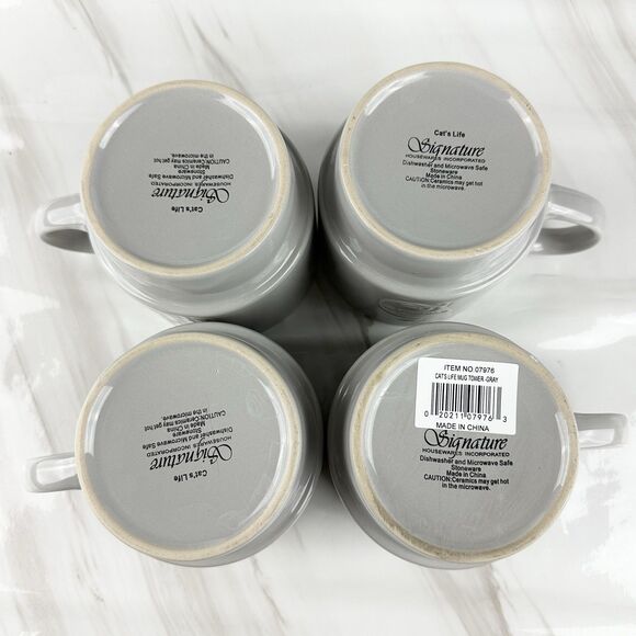 Cat's Life Signature Housewares Stoneware Stacking Coffee Mug Tower 4 Gray Cups - Picture 6 of 7